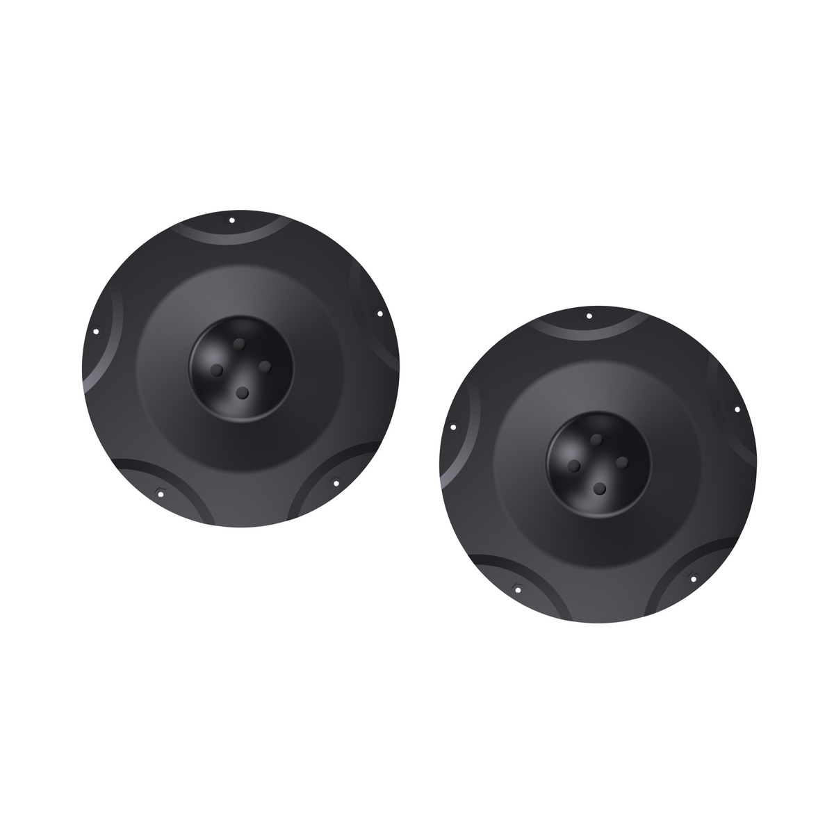 Black cutting discs with central bolt holes and peripheral mounting points, shown in top-down view.